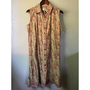 The Territory Ahead Women 10 Sleeveless Floral 100% Cotton Button Down Dress